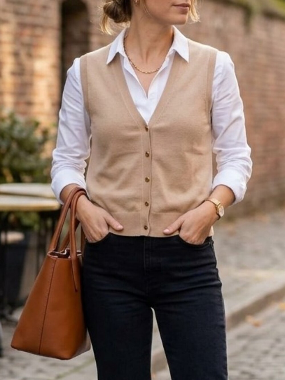Zara Beige Tan Snap Front Sweater Vest, Size S